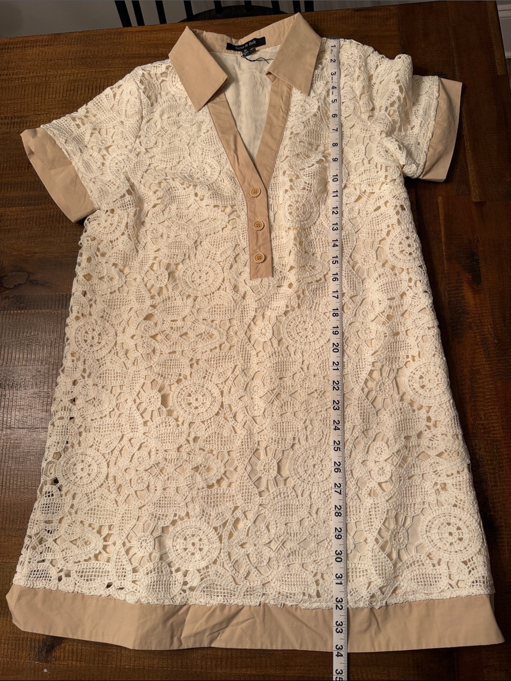 Boutique Cream Shift Dress with Tan Trim NWT - Picture 5 of 6
